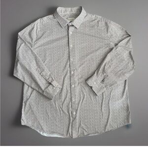 Bugatchi Men's OoohCotton 8-Way Stretch 3XL Long Sleeve Beige Geometric Shirt